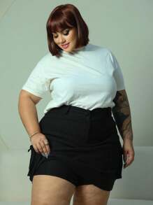 PLUS SIZE CARGO SKIRT, SHORT UNDERNEATH, SIDE POCKETS, BENGALINE FABRIC, ELASTICITY 44 TO 54 - 黑色 - 查看 3