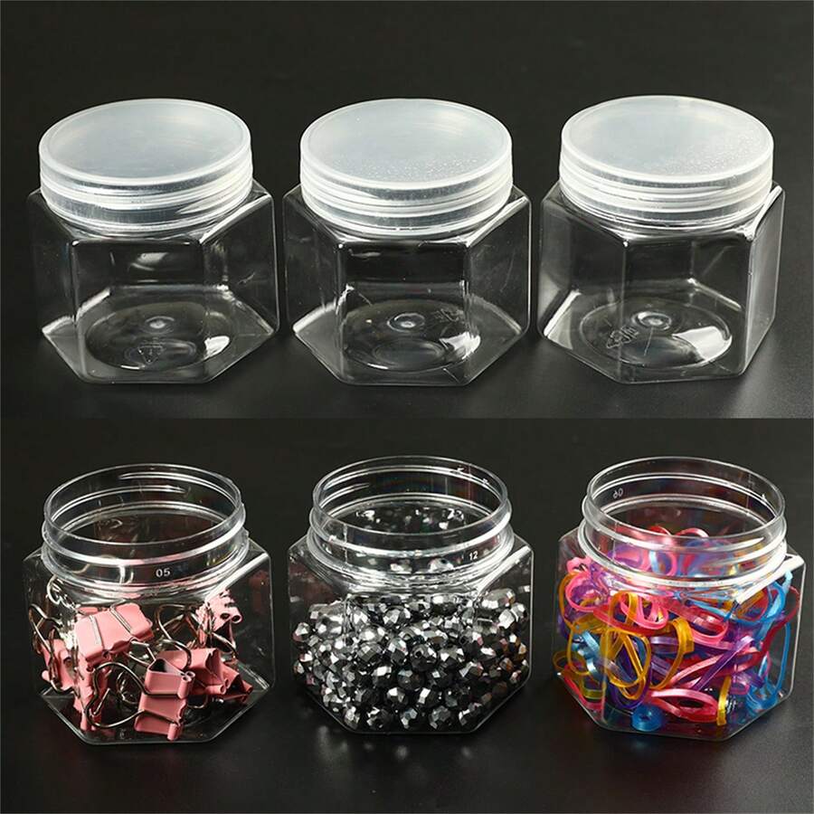 2pcs Transparent Hexagonal Storage Box Sealed Jar, Used For Candy, Jewelry, Beads, Hair Accessories Storage Box Container - Multicolor - View 1