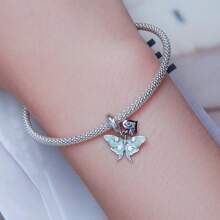 bamoer 1 PC 925 Sterling Silver Four-Leaf Clover Green Beads Dragonfly/Ladybird Charms For Women Bracelet And Necklace DIY Valentines