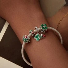 bamoer 1 PC 925 Sterling Silver Four-Leaf Clover Green Beads Dragonfly/Ladybird Charms For Women Bracelet And Necklace DIY Valentines