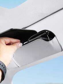 1pc Car Glasses Clip Multi Functional Leather Car Glasses Box Car Glasses Storage Box - one-size - View 3