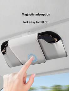 1pc Car Glasses Clip Multi Functional Leather Car Glasses Box Car Glasses Storage Box - one-size - View 2