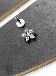 316 Titanium Steel 5 Petal Zirconia Cast Lip Studs Ear Bone Studs Fashionable And Exquisite Body Jewelry For Men And Women1pc - Silver - View 7