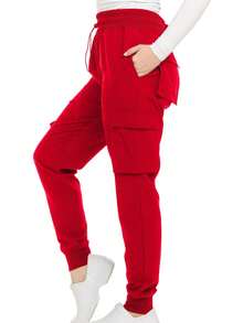 Women's Cargo Scrub Jogger Pants – 4-Way Stretch, Elastic Waist, Multiple Utility Pockets, Wrinkle-Resistant, Workwear For Nurses & Healthcare Professionals - Red - View 2
