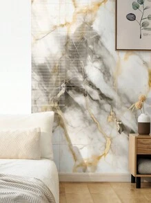 10 件/套 0.9 ㎡ 黑金大理石图案亮面瓷砖贴纸，防水防潮墙面装饰背景铝塑板即撕即贴壁纸，翻新贴纸撕开墙板，墙纸，壁纸，春季装饰用品刷新您的家，节日装饰贴纸礼物生日毕业 - 灰金色 - 查看 12