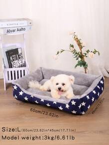 PETSIN 1個四季藍色星紋保暖透氣寵物床,適合小型,中型和大型貓狗 - 藍色 - 查看 3