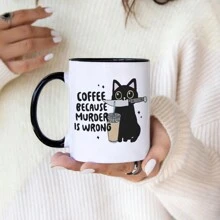 Delícia Reutilizável' - Café Porque Está Errado" - Caneca de Café Cerâmica de 325ml com Design de Gato, Reutilizável e Lavável na Máquina de Lavar Louça, Presente Perfeito para Amigos, Família e Entes Queridos de Volta às Aulas