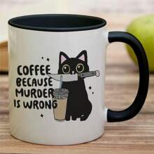 Delícia Reutilizável' - Café Porque Está Errado" - Caneca de Café Cerâmica de 325ml com Design de Gato, Reutilizável e Lavável na Máquina de Lavar Louça, Presente Perfeito para Amigos, Família e Entes Queridos de Volta às Aulas