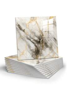 10 件/套 0.9 ㎡ 黑金大理石图案亮面瓷砖贴纸，防水防潮墙面装饰背景铝塑板即撕即贴壁纸，翻新贴纸撕开墙板，墙纸，壁纸，春季装饰用品刷新您的家，节日装饰贴纸礼物生日毕业 - 灰金色 - 查看 14