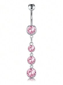 CIZME 1PC Belly Button Ring Dangle Navel Belly Piercing Jewelry Cute Pink CZ Heart Bow Flower Navel Belly Rings For Women 14G Silver Stainless Steel Dainty Dangly Dangling Belly Button Piercing - Pink - View 14