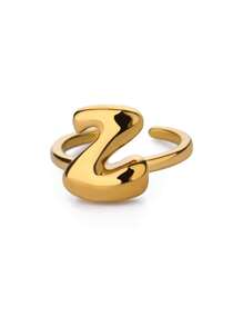 1PC Fashion 26 English Initial Chunky Rings For Women Men Opening 18K Gold Plated Smooth Stainless Steel Letter Ring European And American Style Finger Jewelry Accessories