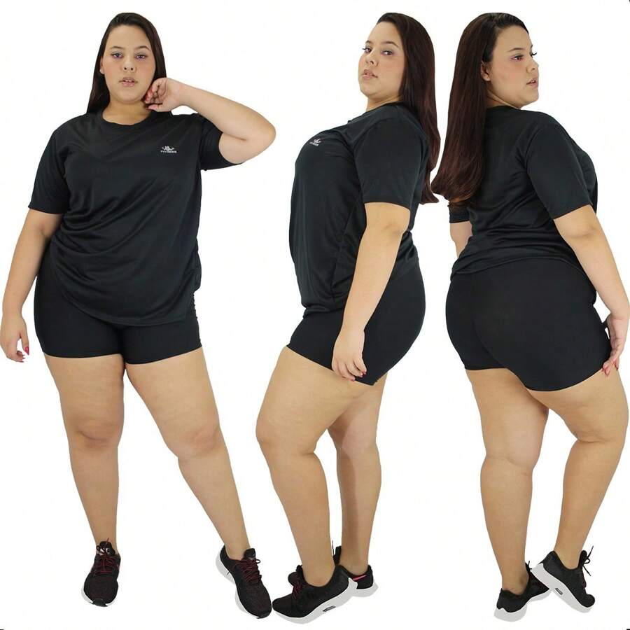 Women's Plus Size Gym Dry Fit T-Shirt - Negro - Ver 1