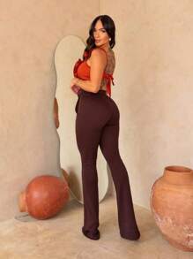 Women's Crepe Knit Flare Pants 2024 - 鏽棕色 - 查看 2