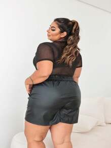 Women's Plus Size Leather Shorts G1 G2 G3 With Bow Promotion - 黑色 - 查看 2