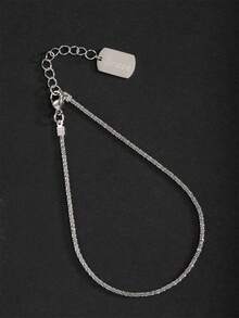 1pc Beach Style Women's Shiny Silver & Gold Stainless Steel Name Pendant Anklet - Silver - View 44