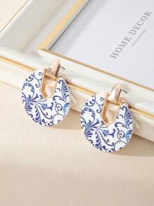 1pair Handmade Vintage Chinese Blue And White Porcelain Style Earrings, Unique Design And High-End - Multicolor - View 2