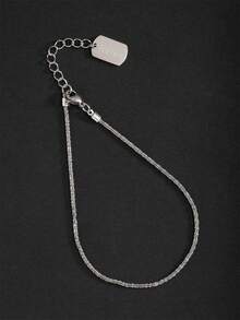 1pc Beach Style Women's Shiny Silver & Gold Stainless Steel Name Pendant Anklet - Silver - View 13