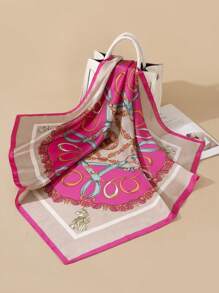 1pc Imitation Silk Printed Scarf Headband Hair Accessories Versatile Neckerchief For Daily Use Bandana - Hot Pink - View 2