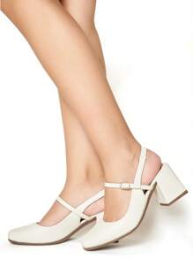 Women's Mary Jane Doll Shoe Romantic Model Square Toe Geometric Heel Current Modern Munita - trắng - Xem 5