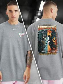T-Shirt With Front And Back Print SHOWDOWN SIDE 100% Cotton GPJ1 - 灰色 - 查看 1