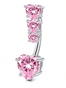 CIZME 1PC Belly Button Ring Dangle Navel Belly Piercing Jewelry Cute Pink CZ Heart Bow Flower Navel Belly Rings For Women 14G Silver Stainless Steel Dainty Dangly Dangling Belly Button Piercing - Pink - View 28