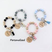 Ausbay Customized Silicone Beaded Wristlet Keychain With Custom Tag Fashion Bag Charm Bag Lanyard Personalized Name Bangle Key Chain Women Or Men Gift - White - View 2