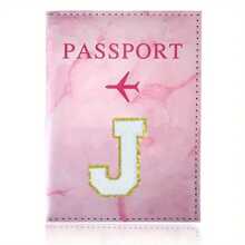 Chic Personalized Passport Holder For Women & Teens - Initial PU Leather Wallet With 26 Letter Patches, Stylish Travel Card Case, Perfect Unique Gift For Her, Enhance Your Jetset Style Travel Essentials School Back To School School Supplies Holiday Holiday Essentials Vacation Accessories Passport Cover - Dusty Pink - View 9
