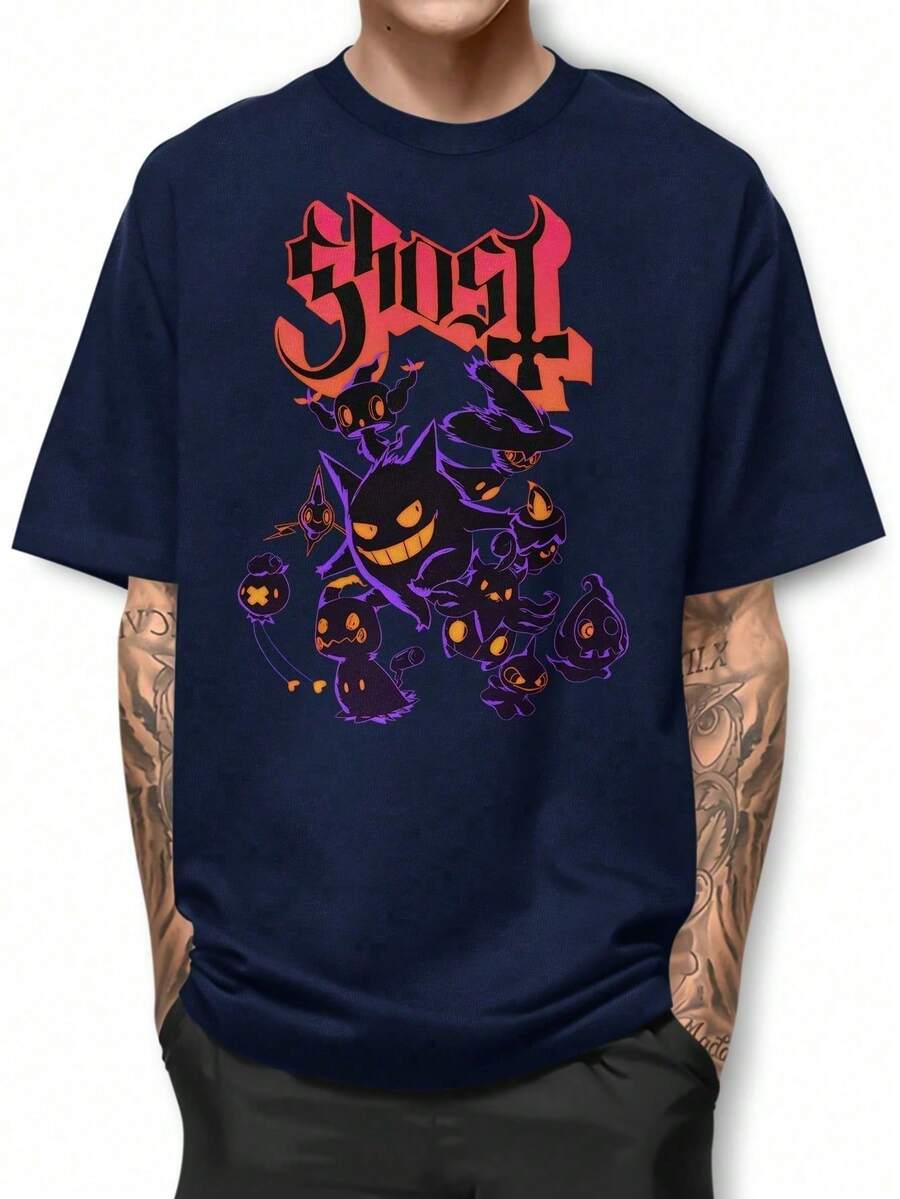 Ghost Poke Shadow Basic T-Shirt 100% Cotton Shirt GPJ1 - 藏蓝色 - 查看 1