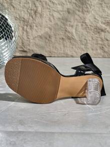 Black Waterproof Platform Crystal Heel Pearl Decorated Sexy High Heel Sandals For Women