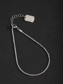 1pc Beach Style Women's Shiny Silver & Gold Stainless Steel Name Pendant Anklet - Silver - View 20