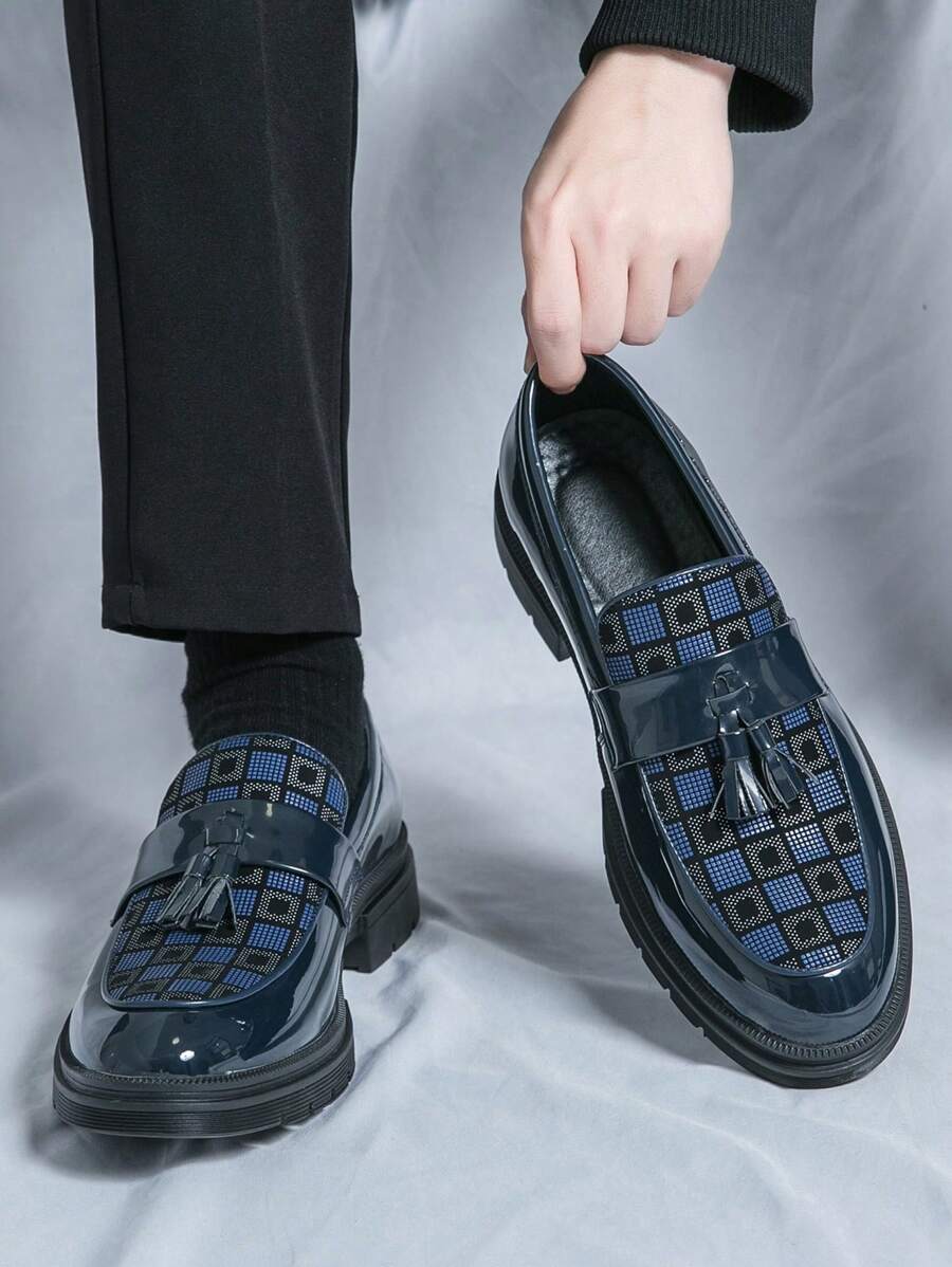 男士流苏厚底商务正装乐福鞋 - 黑色新郎婚礼礼服鞋，适合发型师