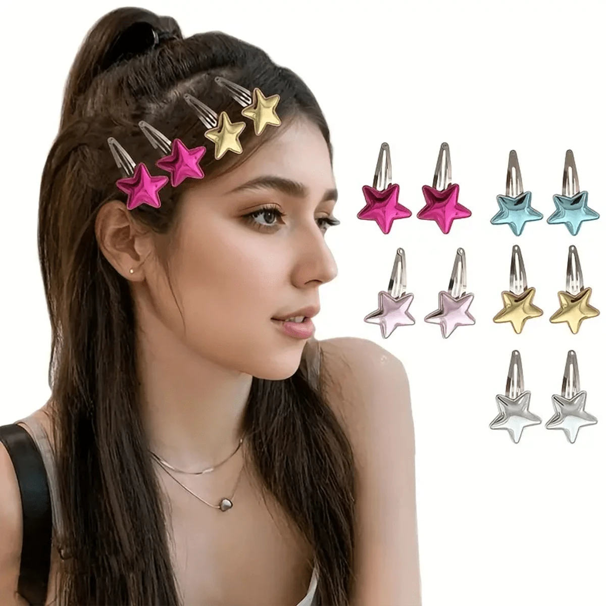 Bộ 6 kẹp tóc hình ngôi sao Punk Y2K - 6/10 kẹp tóc hai tông màu thời trang dành cho phụ nữ và trẻ em gái, món quà tuyệt vời cho ngày tựu trường - Nhiều màu - Xem 1