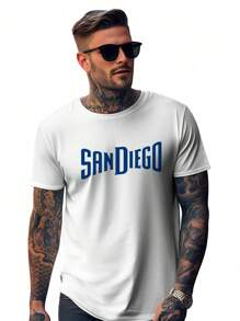 San Diego Oversized T-Shirt Men's Streetwear Round Neck Shirt - trắng - Xem 1