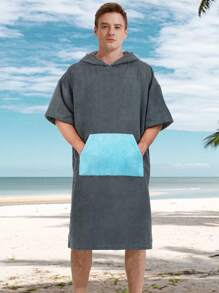 1pc Solid Color Super Absorbent Microfiber Bath Towel Cape, Quick Drying, Warm Hooded Beach Towel For Adults Men Women, Indoor Outdoor Use Summer Wedding Home Bathroom Decor Beach Wear Back To School