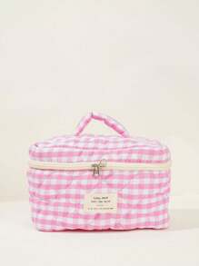 1 Piece Pink Plaid Women Makeup Bag Gingham Toiletry Pouch Travel Zipper Cosmetic Bag Storage Pouch Checkered Pattern Large Capacity Make Up Organizer Travel Skincare Makeup Storage Bag With Handle Multifunctional Storage Bag Portable Toiletries Travel Storage Bag, Handheld Bag, Minimalist Jewelry Storage Bag, Cosmetic Zipper Storage Bag Perfect For Outdoor Travel Girls Decoration Bag Cute Handbag Wallet Pouch Case Portable Cosmetics Brush Storage Clutch With Zipper Closure For Brush, Skincare, Mobile Phone, Coin, Small Items Storage Makeup Organizer Makeup Case Makeup Bags - Pink - View 11