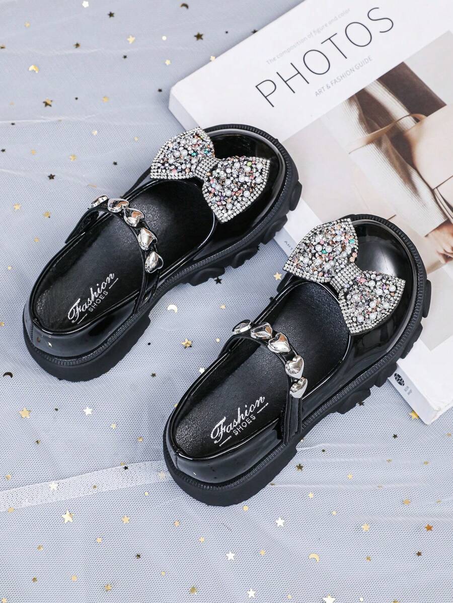 Modische und süße Mädchen flache Schuhe mit Strass Schleife, langanhaltend, rutschfest und geeignet für Aufführungen und Partys