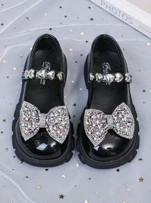 Modische und süße Mädchen flache Schuhe mit Strass Schleife, langanhaltend, rutschfest und geeignet für Aufführungen und Partys