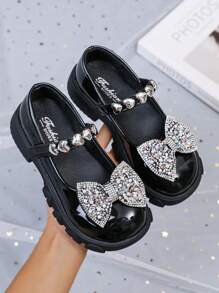 Modische und süße Mädchen flache Schuhe mit Strass Schleife, langanhaltend, rutschfest und geeignet für Aufführungen und Partys