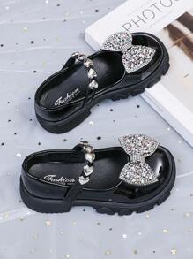 Modische und süße Mädchen flache Schuhe mit Strass Schleife, langanhaltend, rutschfest und geeignet für Aufführungen und Partys