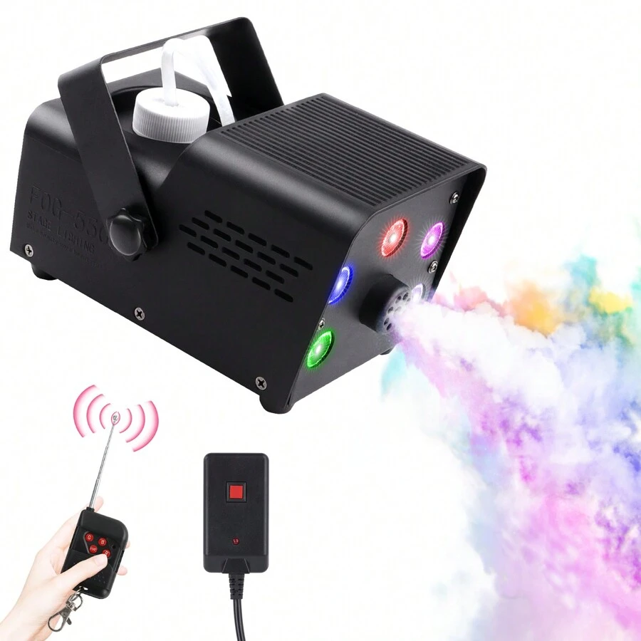 500W Mini Smoke Fog Machine 5 RGB LED Beads With Remote Controller Portable For Halloween Home Carnival Party Musical Show DJ Stage Concert Club (Smoke Oil Not Included)