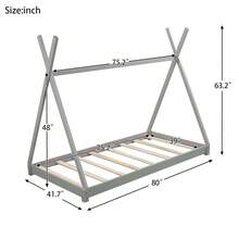 Twin Size House Platform Bed With Triangle Structure,Gray - 灰色+松木 - 查看 10