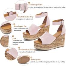 TINSTREE Women's Wedge Platform Espadrille Sandals Braided Open Square Toe Ankle Buckle Strappy Cork Sole Summer Shoes