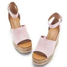 TINSTREE Women's Wedge Platform Espadrille Sandals Braided Open Square Toe Ankle Buckle Strappy Cork Sole Summer Shoes