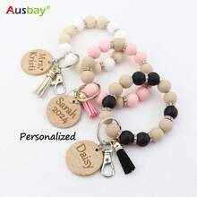 Ausbay Customized Silicone Beaded Wristlet Keychain With Custom Tag Fashion Bag Charm Bag Lanyard Personalized Name Bangle Key Chain Women Or Men Gift - White - View 4