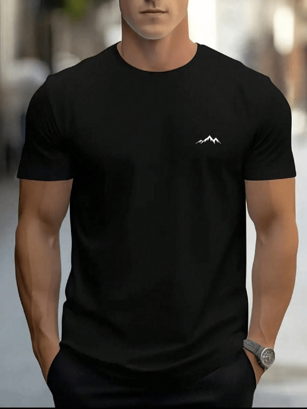 CAMISETA Masculina Estampa MONTANHA Estilo Regular Manga Curta Estampada Malha 30.1 Algodão Verão