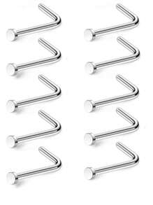 10pcs Simple Piercing Jewelry Set Including Ball Shaped Nose Stud, Straight Barbell, L-Shaped Barbell, Curved Barbell And Stud Earrings, Suitable For Women's Daily Wear - Silver - View 17