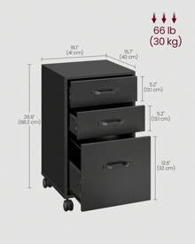 VASAGLE File Cabinet With 3 Drawers, Rolling Office Filing Cabinet With Wheels, For A4, Letter Sized Documents, Hanging File Folders, Industrial - Black - View 4