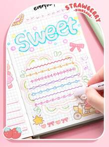 6-Farben Well Blumen Muster Textmarker, süße Umriss Planer Stifte für DIY Scrapbooking