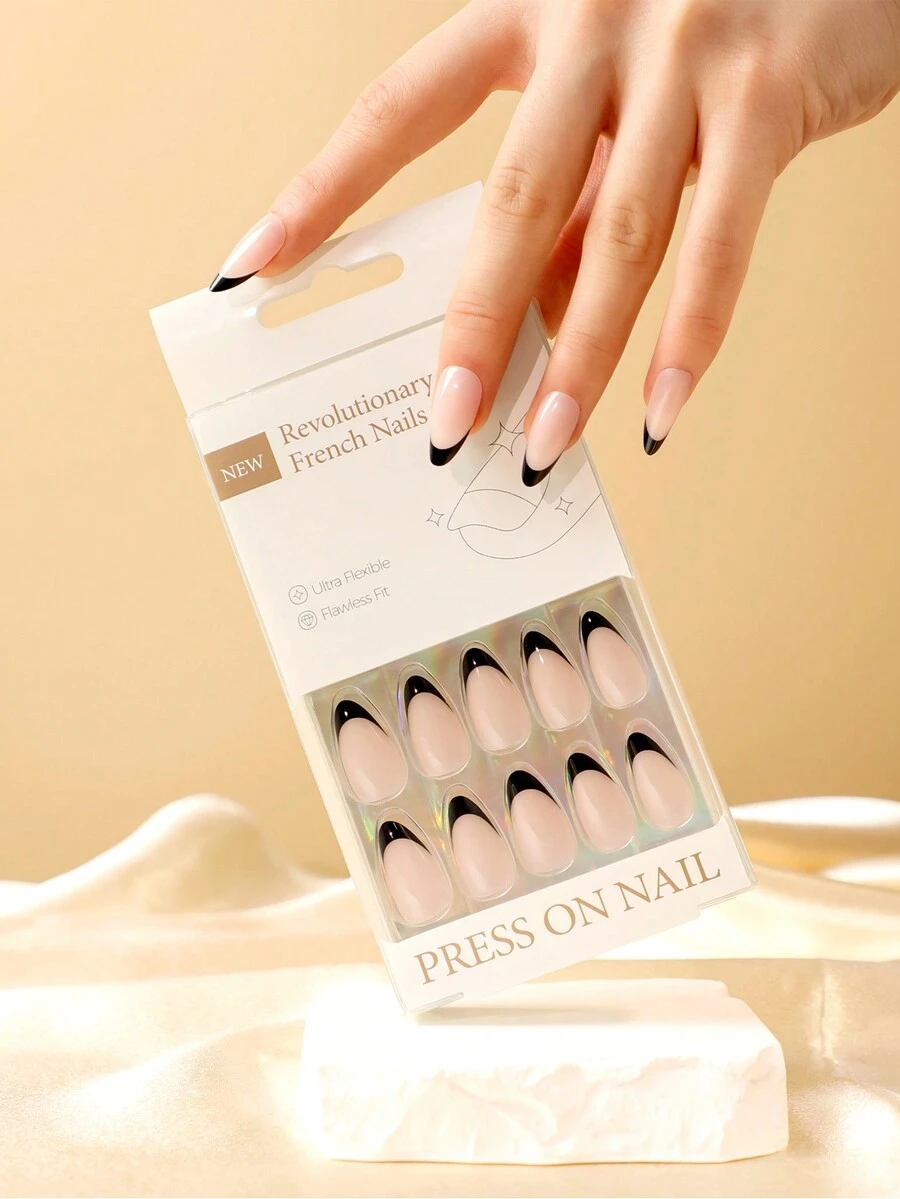 30 件法式中号杏仁形指甲裸粉色法式白色按压指甲丙烯酸指甲假指甲美甲套装可拆卸全覆盖持久耐用包括 1 张粘性标签和 1 个迷你锉刀非常适合日常佩戴 - 彩色 - 查看 1