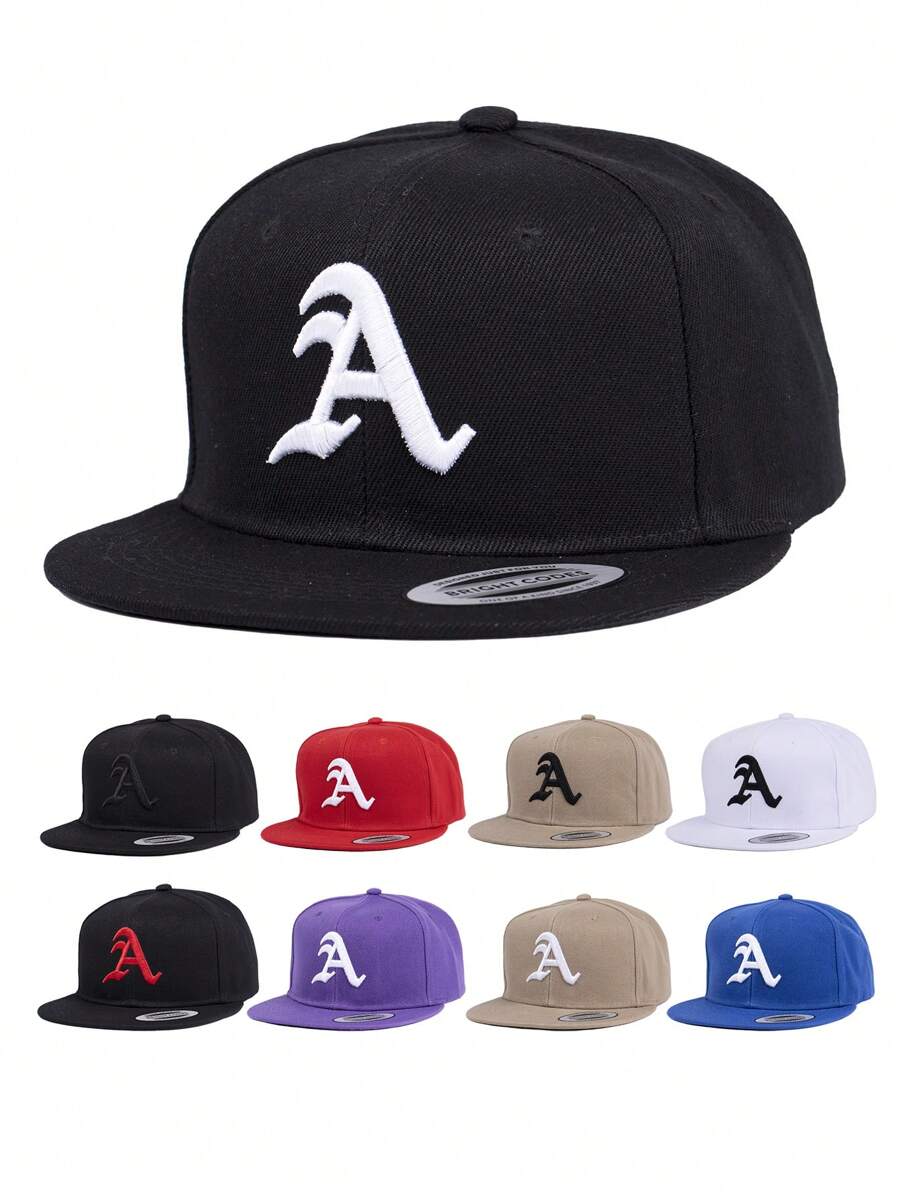 1 pieza, Unisex, Gorra de béisbol con bordado en 3D de letra gótica A, se adapta a juegos de béisbol, baloncesto, otoño, estilo deportivo, años 90, colores brillantes, visera plana, para hombres y mujeres, gorra deportiva hip-hop, ajustable, protección solar casual para primavera y otoño, viajes, fiestas y playa, ideal para regalos - color sólido - Ver 1